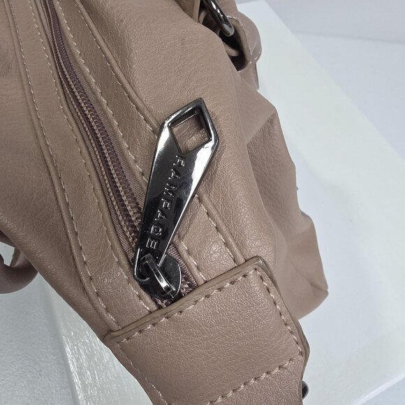 Rampage Satchel Bag Womens Taupe Faux Leather Shoulder Handbag Zip Pockets - Picture 4 of 10